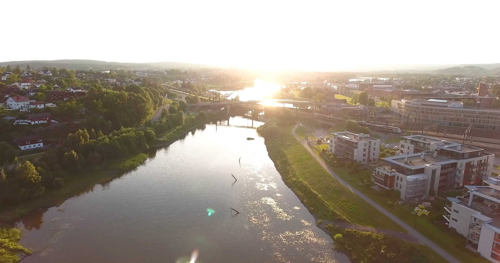 Setting sun view of a river in Oslo